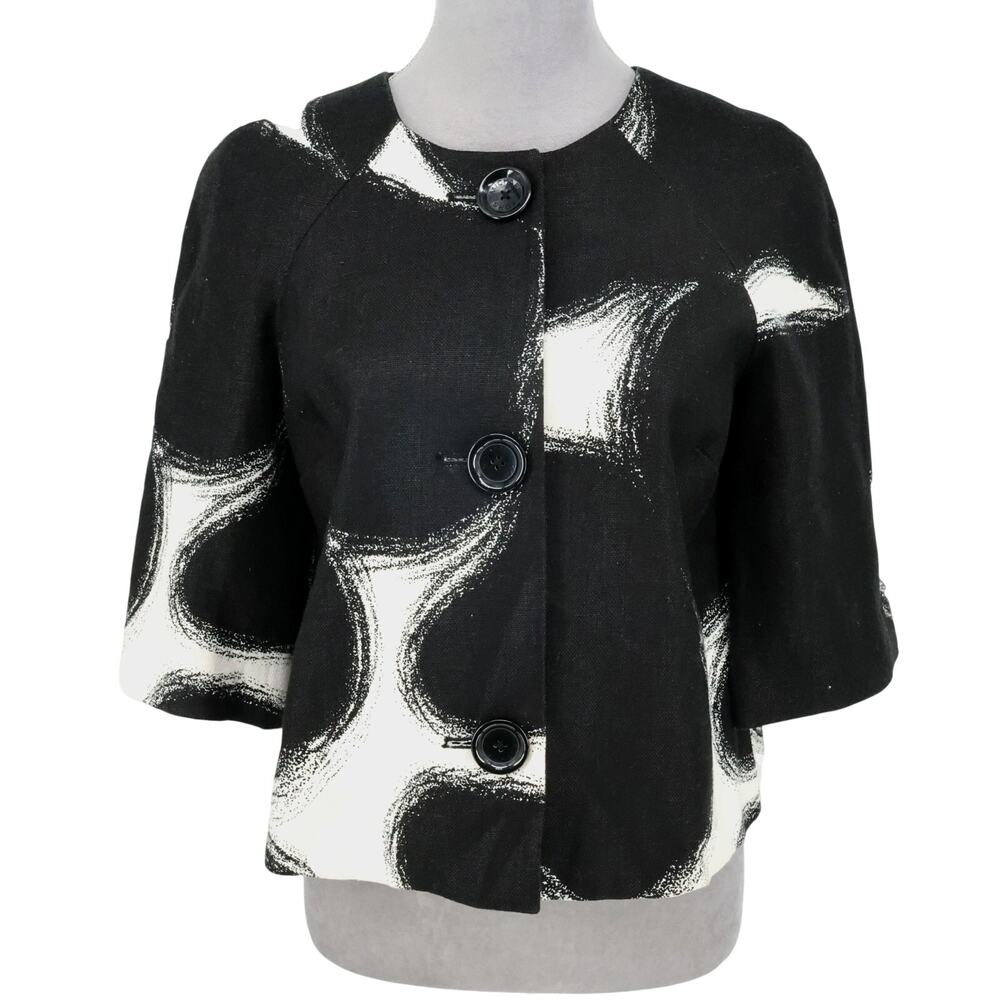 Michael Kors Jacket Womens Small Black White Linen Lined Blazer Crop Career